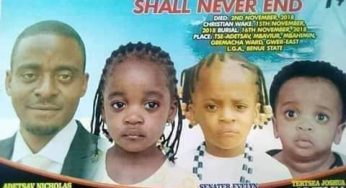 Obituary of man, three children allegedly murdered by wife in Benue