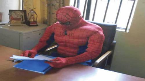 ASUU: Anambra versity lecturer disguise self in Spider Man costume to teach student amidst strike