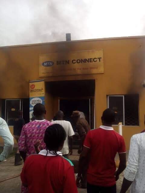 Xenophobia: Angry Nigerians set MTN office ablaze in Lagos