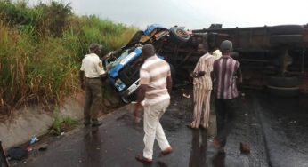 Two cheat death as container crushes car in Lagos