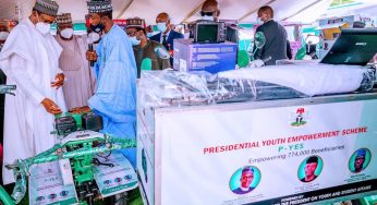 PHOTO NEWS: Buhari launches, showcases Presidential Youth Empowerment Scheme’ P-YES’ tools