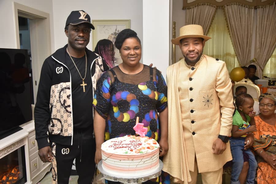 Photos News: Dino Melaye’s younger brother, Sam throws surprise birthday bash for his Idoma wife, Onyanta