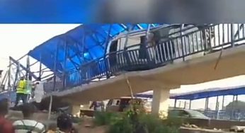 One crushed to death, others injured as car climbs pedestrian bridge in Lagos (Video)