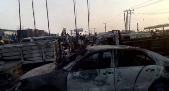 Two dead, 45 motors burnt beyond recognition in Lagos-Ibadan accident