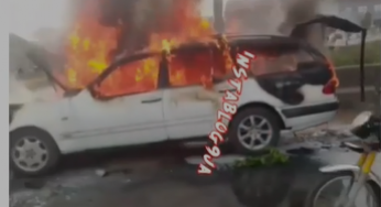 Vehicle conveying corpse, catches fire along Lagos-Ibadan expressway (Video)