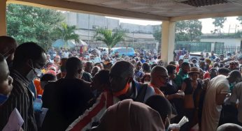 Crowd storm NIMC office in Alausa, flout COVID-19 restrictions (Photos)