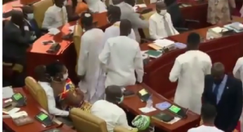 Drama as female lawmaker seats on male colleague’s laps as they fight over seats 