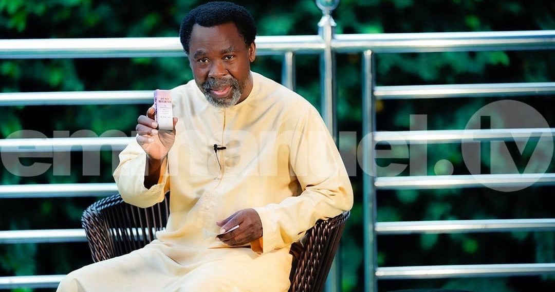 T.B Joshua discovers strong anointing oil, sticker to battle COVID-19