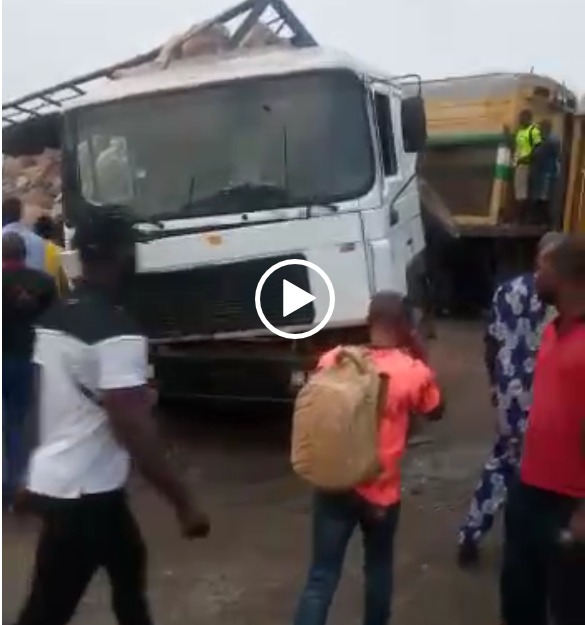 BREAKING: Moving train collides with truck in Iju/Ishaga, Lagos