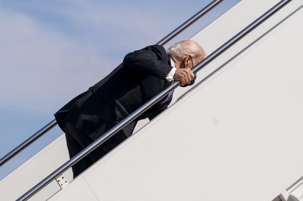 President Joe Biden falls three times stumbling up stairs of Air Force One
