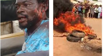 Angry residents set mad man ablaze for stabbing pregnant woman to death in Lagos