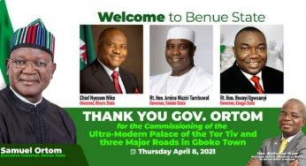 Wike, Tambuwal, other Govs join Ortom to commission Tor Tiv Palace, roads in Benue