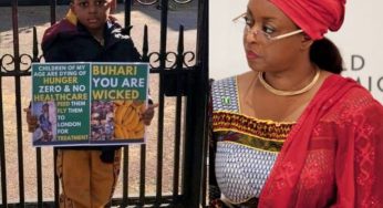 Nigerians react as Diezani’s family member protests in London, calls Buhari ‘wicked’