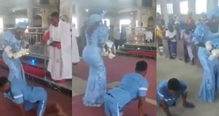 Jubilation as disabled man dances in church with wife to dedicate newborn baby in Delta (VIDEO)