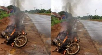 BREAKING: Unknown gunmen set motorcycles of those not sitting at home on fire in Abakaliki, Ebonyi State (Photo)