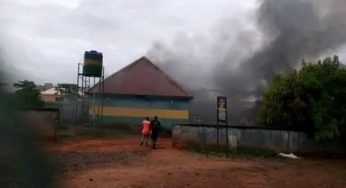 BREAKING: Suspected hoodlums set Abia Police station on fire