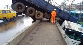 Death averted as truck falls off Oshodi Bridge