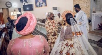 Igbo Catholic couple spark reactions online as they weds in Isiagu Outfit ( Photos)