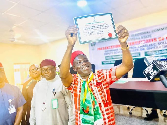 Anambra election: INEC presents certificate of return to Soludo, deputy