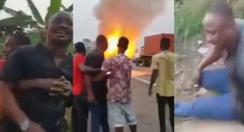 ‘I’m dead’ – Man cries uncontrollably as car he borrowed catches fire on the road (Video)