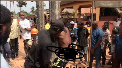 Young man addicted to mkpuru mmiri caught while trying to set mum on fire in Abia  (Video)