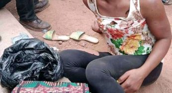 Mnena Iornumbe: Young lady disgraced after she was caught stealing wrappers in Benue (Photos)