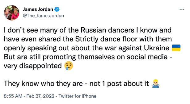 James Jordan hit out at Russian dancers for not speaking out