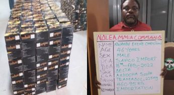 NDLEA intercepts Tramadol, cash from Pakistan, Austria, Italy at Lagos airport