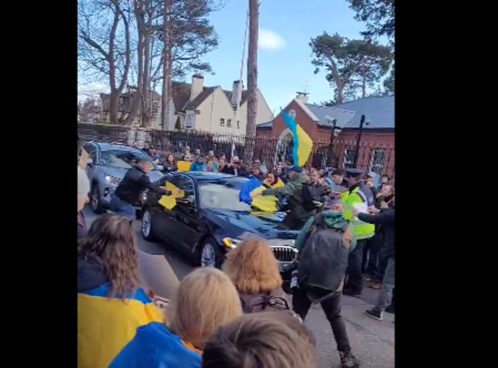Angry crowd attacks Russian ambassador’s car in Dublin after Ukraine invasion