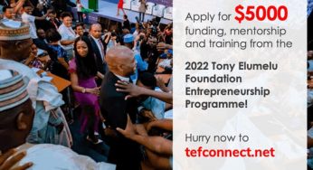 Apply for Tony Elumelu Foundation $5000 free funding, mentorship, training