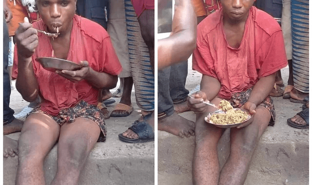 Drama as mob feeds suspected cable thief noodles before beating him to stupor