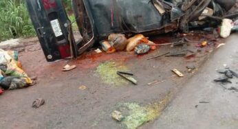 BREAKING: Dangote trailer crushes fully loaded bus along Otukpo road, all passengers feared dead