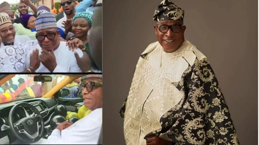 Oga Bello weeps as children gift him SUV on his 70th birthday