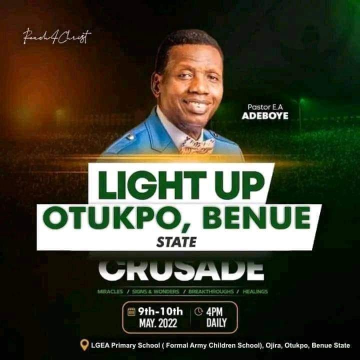 Pastor Adeboye storms Otukpo today