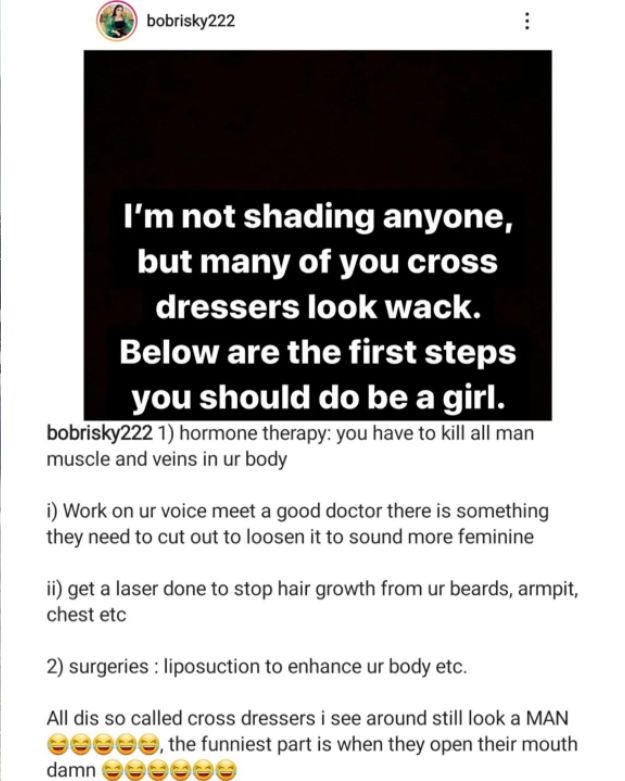 Many of you Cross dressers are wack - Bobrisky tells his colleagues as he shares tips on how they can look more girly