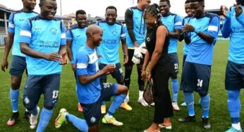 [PHOTOS] Captain of Enyimba FC proposes to his girlfriend prior to their NPFL