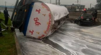 Tanker loaded with 33,000 litre of fuel crashes at Costain Lagos [PHOTOS]