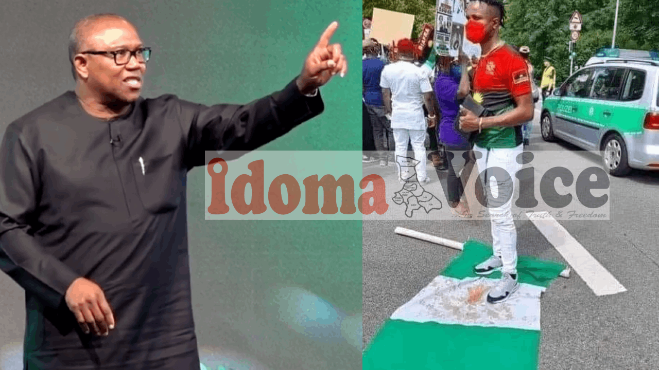 FACT CHECK: Picture of young man stepping on Nigerian flag not Peter Obi’s son