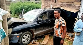 Driver hospitalised as SUV rams into football viewing centre in Ibadan [PHOTOS]