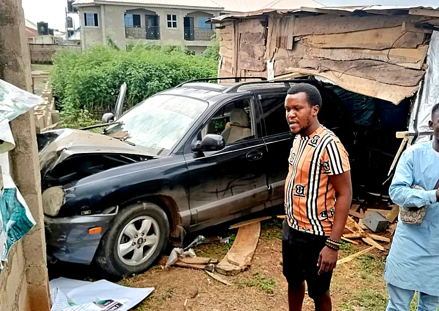 Driver hospitalised as SUV rams into football viewing centre in Ibadan [PHOTOS]