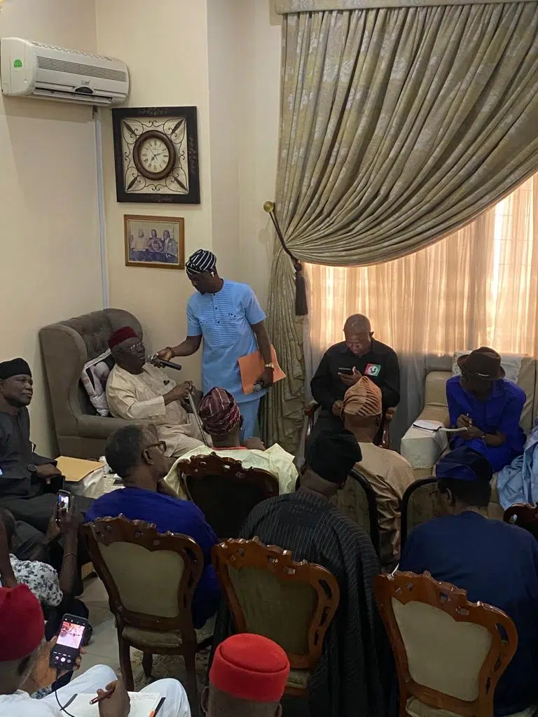 2023: Peter Obi visits Afenifere leader, Ayo Adebanjo [Photos]