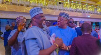 VIDOE: Dino Melaye, Fani-Kayode reunite at Saraki’s father’s anniversary