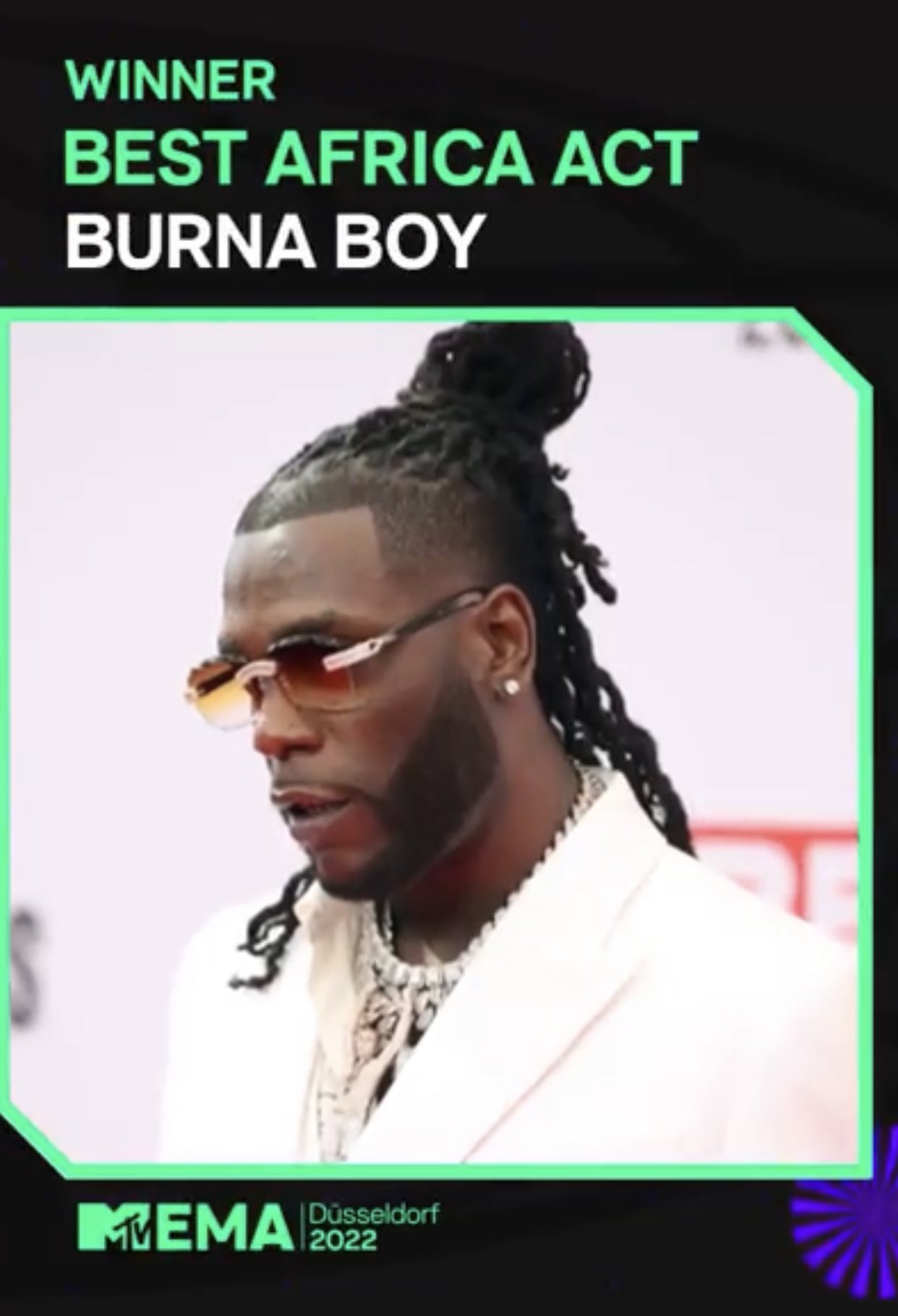 Burna boy wins big at MTV Europe Music Award