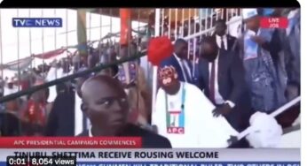 Moment Tinubu nearly fell off stage at APC rally in Jos (VIDEO)