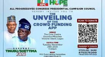 2023: APC unveils Tinubu/Shettima Crowdfund App for campaign donations