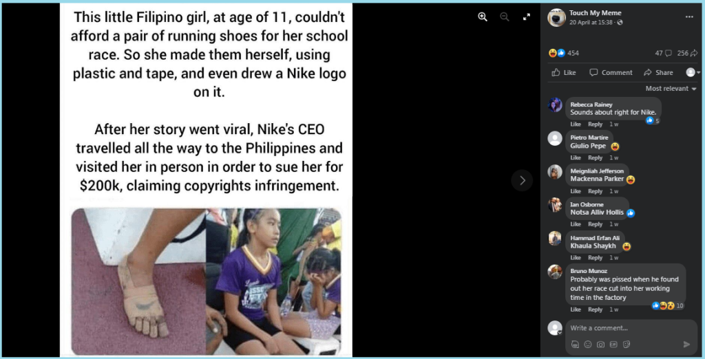Did Nike sue 11-year-old Filipino girl over DIY shoes? What really happened