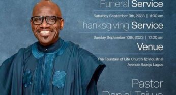 Burial date for Pastor Taiwo Odukoya announced