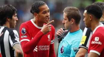 Liverpool captain, Van Dijk charged over reaction to Newcastle red card