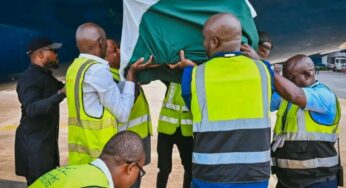 Photos as Akeredolu’s corpse arrives Nigeria