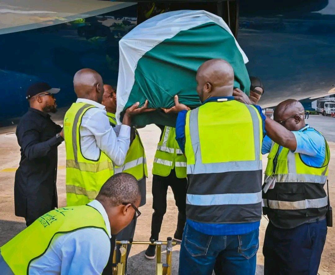 Photos as Akeredolu’s corpse arrives Nigeria